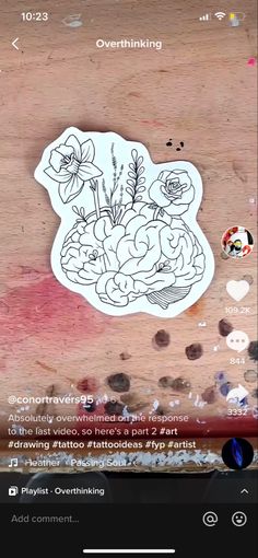 an image of a sticker with flowers in it on a wooden table next to other items