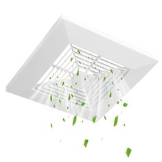 green leaves falling from the ceiling in front of a white background