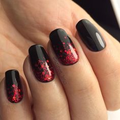 Short New Year's Nails in Red for 2024: 15 Festive Ideas - thepinkgoose.com Ambre Black And Red Nail, Black And Red Nails Glitter, Red Black Dip Nails, Red And Black Ombre Nails Glitter, Black Nails Red Glitter, Black Red Glitter Nails, Black And Red Dip Nails, Black And Red Sparkle Nails, Red Nails With Black Glitter