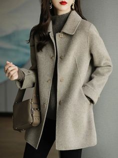 Non-stretch Workwear Outerwear With Pockets, Non-stretch Outerwear With Pockets For Work, Beige Plain Outerwear For Work, Elegant Non-stretch Winter Outerwear, Womens Office, Fashion Office, Wool Coat Women, Long Wool Coat, Women Overcoat