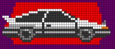 a cross - stitch pattern of a car on a red and purple background, with white stripes