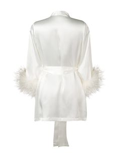 Gilda & Pearl Mia Satin Robe | Farfetch.com Chic White Wedding Robe, Elegant Feathered Evening Robe, Elegant Party Robe With Feather Trim, Long Sleeve Feather Robe For Parties, Elegant Robe With Feather Trim For Wedding Night, Silk Long Sleeve Robe For Wedding Night, Silk Robe For Wedding Night With Long Sleeves, Long Sleeve Silk Robe For Wedding Night, Elegant Long Sleeve Robe With Satin Trim