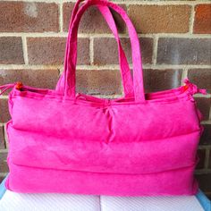 Handmade Ultra Suede Pink Material. This Puffher Tote Bag Is Big And Roomy 20wx10hx5d, Each Strap Is 2.5 Ft Long For Shoulder Comfort. Tie Enclosure In The Middle And On The Sides. A Hanging Ring To Clip Your Keys To. Surprise That Comes With The Bag. ( When Purchase I Will Tell You) The Puffher Bag Is Overstuffed That Gives It A Great Shape. Womens Tote Bags, In The Middle, The Middle, Tote Bag, Ring, Pink, Women Shopping