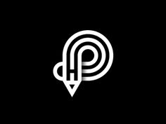 a black and white logo with the letter p in it's center, on a dark background