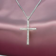 Natural Diamond Cross Pendant 17" Chain 14k White Gold 0.41 TCW Certified $3,490 307921This magnificent pendant is very versatile and can be used both vertical and horizontal.Nothing says, “I Love you” more than Diamonds and Pearls!This diamond necklace has been Certified, Inspected, and Appraised by Gemological Appraisal LaboratoryGemological Appraisal Laboratory of America is a proud member of:- GIA Alumni Association- National Association of Jewelry Appraisers- International Consortium Gem-Te Fine Jewelry Diamond White Channel Set Necklace, Diamond White Channel Set Necklace, Fine Jewelry White Necklace Channel Set, White Channel Set Fine Jewelry Necklace, Elegant Sterling Silver Necklace With Channel Set, Channel Set Cubic Zirconia Necklace Gift, Fine Jewelry Channel Set Necklace Gift, Fine Jewelry Necklace Channel Set As Gift, Fine Jewelry Channel Set Necklace For Gift