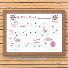 a printable potty chart with pink dinosaurs and green leaves on the bottom right corner