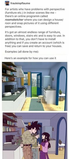 two different views of the same room in an animated house, one showing what it looks like