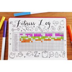 an exercise log is shown with markers and pencils