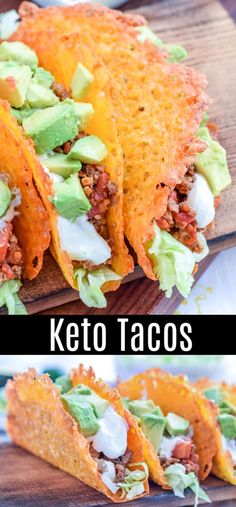 two pictures of tacos with lettuce and tomatoes