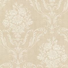 a beige and white wallpaper with an ornate design on the back side of it