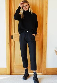 Grown Up Edgy Style, After Work Happy Hour Outfit Winter, All Black Teacher Outfit, Montreal Outfits Spring, Jean Styles For 2023, Relaxed Business Casual Work Outfits, Cropped Black Jeans Outfit, Black On Black Outfits Casual, Doc Martens Office Outfit