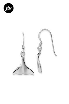 Rhodium over sterling silver polished whale tail dangle earrings. Measures approximately 1 1/8"L x 9/16"W and have french wire closures. Sterling Silver Fish Hook Earrings, Classic Silver Jewelry With French Hook, Elegant Sterling Silver Earrings With Fish Hook, Silver Dangle Earrings With Fish Hook, Whale Tail, French Wire, Dangle Earrings, Sterling Silver, Silver