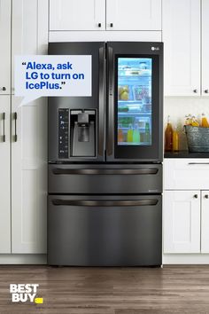 a refrigerator with the door open and an icebox in it's center is shown