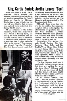 an article in the news about king curtis buried, aretha leaves cool and martin luther