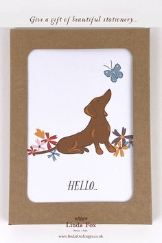 dachshund dog greeting  card set of 4 notecards with different designs, bank inside, from linda fox design