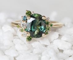 Pear Diamond Cluster Ring, Blue Cluster Ring, Colorful Cluster Engagement Ring, Multi Gem Engagement Ring, Different Engagement Rings Unique Stones, Unique Cluster Engagement Rings