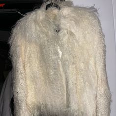 Brand New W Tags Luxury Long Sleeve Winter White Outerwear, Luxury White Party Outerwear, Luxury White Winter Outerwear, Elegant White Long Sleeve Fur Coat, Elegant White Fur Coat, White Long Sleeve Party Outerwear, Luxury White Long Sleeve Outerwear, Luxury White Outerwear For Fall, Chic White Outerwear For Party