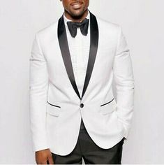 (eBay) White Tuxedo Jacket Black Lapel Custom Made Men Suit,White Wedding Suits For Men White Groom Tuxedo, White Wedding Suits For Men, Tuxedo For Wedding, Black Slacks Men, White Tuxedo Jacket, White Wedding Suit, Mens Slacks, Groom Tuxedo, White Tuxedo