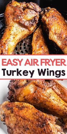 air fryer turkey wings on a grill with text overlay