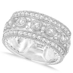 Diamond Byzantine Anniversary Band 14k White Gold (1.15ct) Wide Band Diamond Rings, Byzantine Ring, Vintage Anniversary, Round Cut Diamond Ring, Byzantine Rings, Antique Style Rings, Fancy Rings, White Gold Band, Best Diamond