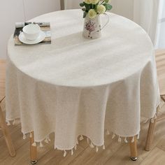 PRICES MAY VARY. 【Premium Fabric】The tablecloth is made of durable linen and cotton, the fabric is soft and breathable, giving you a wonderful texture and comfortable feeling. The tablecloth is durable and resistant to wear, tear and fading, which is more wrinkle and shrink resistant than other materials. 【Suitable Size】The diameter of the tablecloth is 150cm/60inch. The tablecloth is suitable for round tables with a diameter of 30-48 in(80-120cm), please measure your table before purchasing. 【E Farmhouse Tabletop, Cloth Table Covers, Circular Table, Round Table Covers, Indoor Dining, Mantel Redondo, Beige Style, Table Ronde, New Carpet