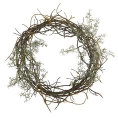 a wreath made out of twigs on a white background