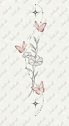 the back side of a white sheet with red butterflies on it and stars in the background