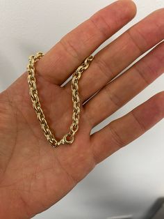 "14K Yellow Gold Oval Link Bracelet, 7.50\" Inch, 6.2mm Thick, Real Gold Bracelet, Rolo Gold Bracelet, 14K Oval Bracelet, Women Gold Bracelet High quality, elegant and shiny Oval Link Bracelet. Crafted from guaranteed 100% 14K Gold. Width: 6.2 MM Length: 7.50\" Weight : 5.80 Gram Closure: Lobster Claw Metal: 14K Yellow Gold Hollow Gold Bracelet SHIPPED FROM NEW YORK CITY FREE SHIPPING on all orders 30 Day Return Hassle Free Weight is approximate and may not be always exactly as stated At GoldMan Classic Oval Cable Chain Bracelets, 14k Gold Oval Chain Bracelet With Jubilee Detail, 14k Gold Oval Jubilee Chain Bracelet, Elegant Oval Bracelet With Rolo Chain, Elegant Oval Bracelets With Rolo Chain, Elegant Oval Rolo Chain Bracelet, Gold Sterling Silver Oval Link Bracelet With Polished Finish, Gold Sterling Silver Oval Link Bracelet, Yellow Gold Oval Chain Bracelet