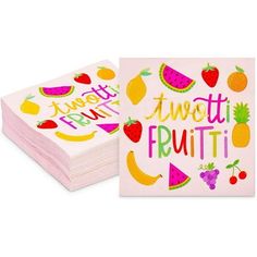 two cards with fruit designs on them