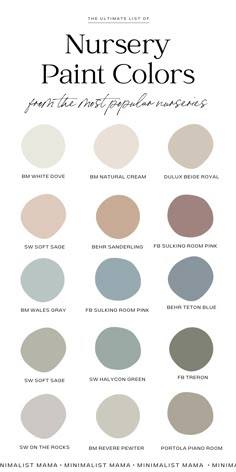 the color chart for nursery paint colors, including neutrals and whitest grays