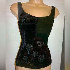 Laura Ashley Black Velvet Camisole. Vintage 90s With Rose Embroidered Detail. Color Black Size 10 Condition New With Tags Camisole Vintage, Vintage Laura Ashley, Ashley Black, Velvet Rose, Laura Ashley, Embroidered Top, Black Velvet, Vintage 90s, Black Color