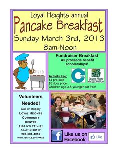 an advertisement for the annual pancake breakfast on march 3rd, 2013 in bannon