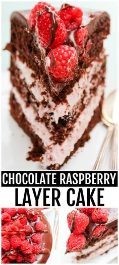 the chocolate raspberry layer cake is ready to be eaten