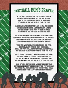 a football mom's prayer with silhouettes of people on it