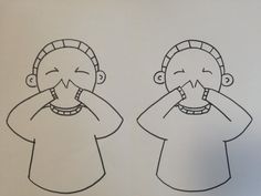 a drawing of two people covering their faces