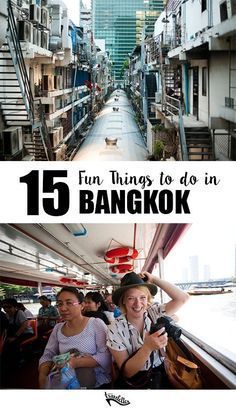 two women on a boat with the words fun things to do in bangkok