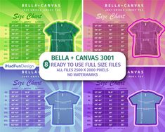 the size chart for bella canvass t - shirts