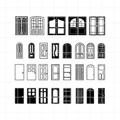 various doors and windows are shown in black on a white background, each with an open door