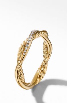 18-karat yellow gold. Pavé diamonds, 0.08 total diamond weight. Ring width, 4mm. Imported. Style Name:David Yurman Petite Infinity Twisted 18K Gold & Pavé Diamond Ring. Style Number: 6142183. Available in stores. Diamond Twist Ring, Twist Gold Ring, Unique Diamond Bands, David Yurman Engagement Ring, Gold Ring Jewelry, Fine Jewelry Rings, Infinity Diamond Ring, David Yurman Ring, Twisted Ring