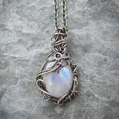 Mystery Fairy Leaf Moonstone Necklace - AtPerry's Healing Crystals Moonstone Pendant Necklace, Hot Jewelry, Blue Moonstone, Bohemian Necklace, Moonstone Necklace, Moonstone Pendant, Stone Necklace, Silver Necklaces, Wire Wrapped