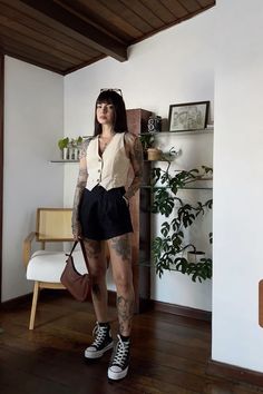 Art Show Opening Outfit, Adult Style Fashion, Edgy Modern Fashion, Alt Mom Style, Elevated Grunge Style, Tattoo Artist Aesthetic Outfit, Goth Festival Outfit Summer, Edgy Looks Outfits, Gen Z Summer Outfits