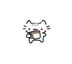 a cartoon cat holding a cup of coffee