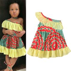 1-3T Toddler Kids Baby Girl Sloping Shoulder African Dress Party Dashiki Clothes Product Description: Fashion design,100% Brand New,high quality! Material:Cotton Blend It's suitable for african kids and the prints are very stylish that your baby will love it. Pattern Type:Print Sleeve length:Sleeveless Main Color: As The Picture Show Stylish and fashion design make your baby more attractive The dress is suitable for 1-3 years old kids. Great for casual, Daily, party or photoshoot, also a great i Chiffon Short Gown Styles, Africa Clothing, Princess Dance, African Babies, Prom Girl Dresses, African Clothes, Kids Party Dresses, Gown Styles, African Girl