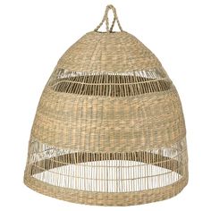 the large hanging basket is made out of wicker