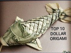 an origami fish made out of one dollar bill with the words top 10 dollar origami on it