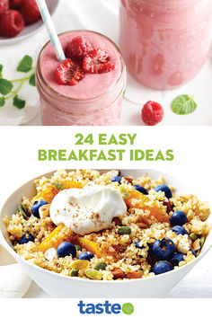 the recipe for this breakfast is made with fresh berries, cereal and yogurt