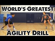 two people on a basketball court with the words world's greatest agility drill