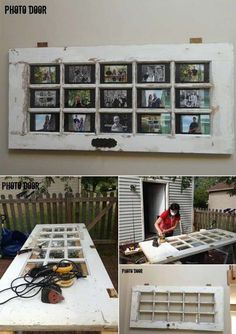 an old window is transformed into a family photo frame