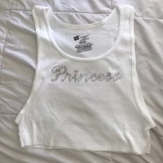 Princess Rhinestone Bedazzled Top - Etsy Tank Top Design Ideas, Bedazzled Clothes, Tiny Shirts, Bedazzled Top, Rhinestone Tank Top, Y2k Shirts, Rhinestone Outfit, Rhinestone Shirts, Rhinestone Top