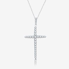 Features: Religious Jewelry, Certified DiamondsDiamond Clarity: I2-I3Jewelry Closure: Spring Ring ClaspSetting: ProngShape: CrossStone Cut: RoundDiamond Color: G-HMetal Color: WhiteChain Length: 18 InchPendant Length: 38mmPendant Width: 20.9mmRounded Carat Weight: 3/4 Ct. T.w.Chain Construction: RopeCare: Wipe CleanStone Type: 26 Lab Grown DiamondAuthenticity: Lab Grown DiamondBirthstone: April BirthstoneMetal: Sterling SilverNecklace Type: Pendant NecklacesCountry of Origin: Imported Classic Cross Necklace In Diamond White, Diamond White Classic Cross Necklace, Classic White Cross Necklace, White Cross Necklace For Formal Occasions, Formal White Cross Necklace, Sterling Silver Cross Pendant, Silver Cross Pendant, Sterling Silver Cross, Cross Pendant Necklace